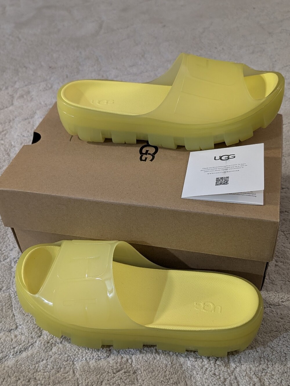 UGG Lemon Yellow Platform Slide Sandals